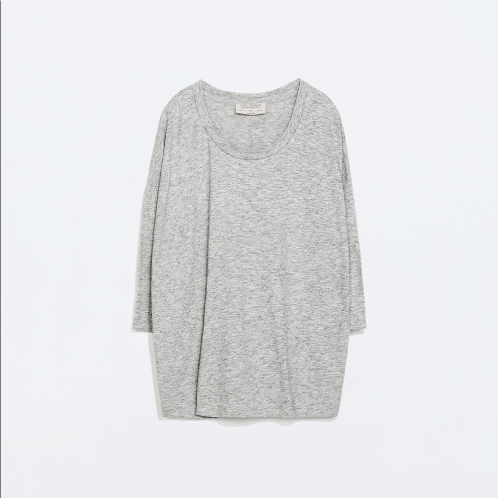 Zara Trafaluc Gray 3/4 Sleeve Scoop Neck Shirt S